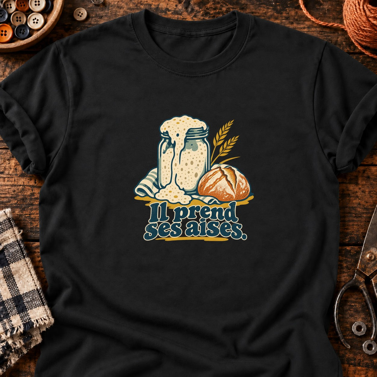 Levain débordant et pain rustique — T-shirt noir