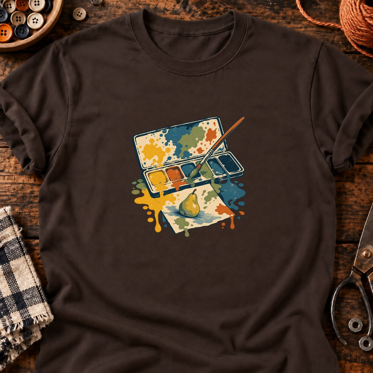 Palette aquarelle et poire — T-shirt chocolat