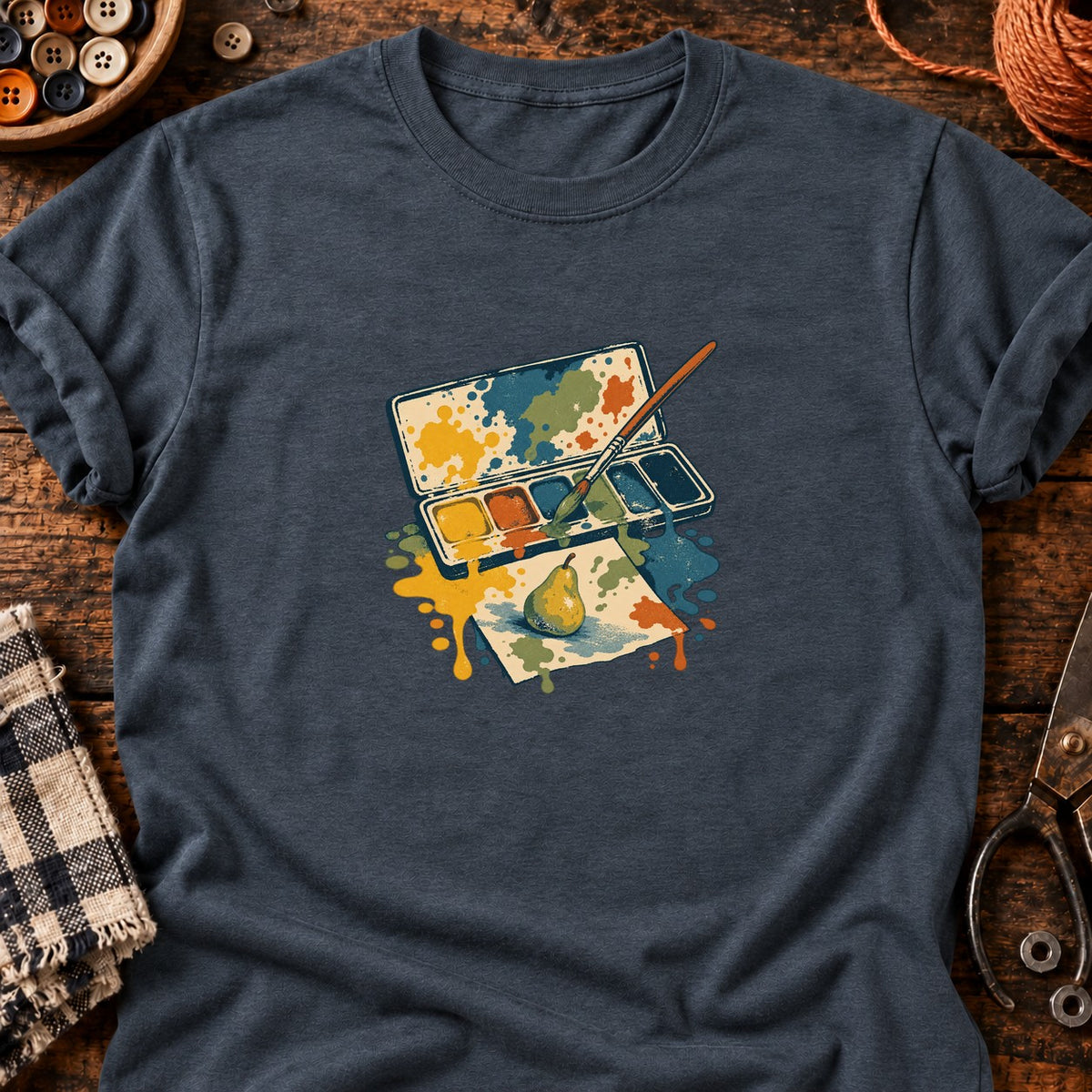Palette aquarelle et poire — T-shirt gris anthracite chiné