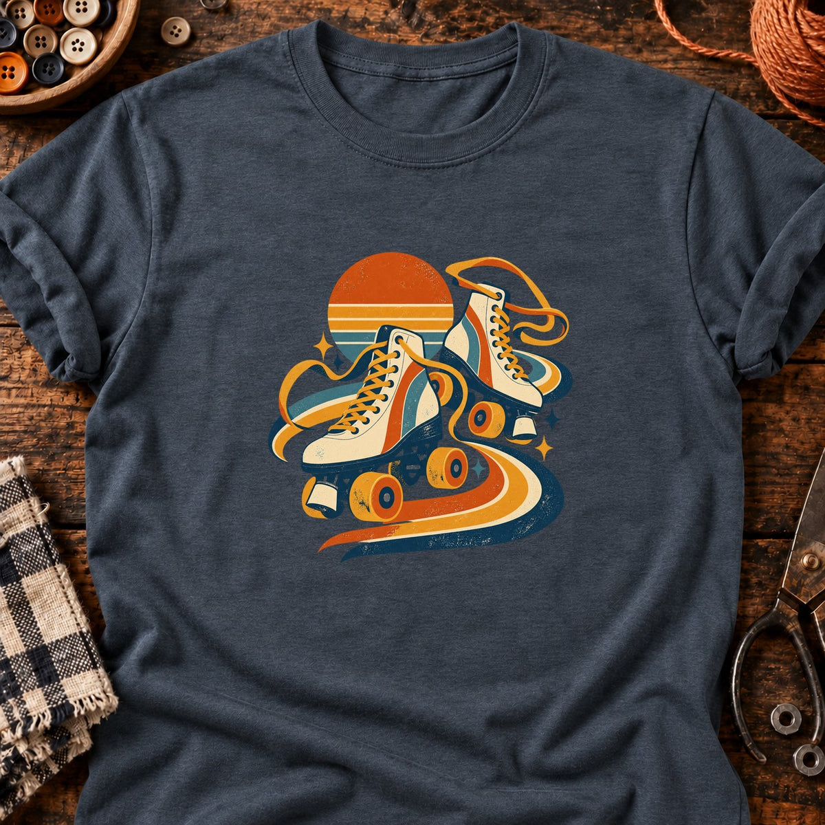 Patins à roulettes rétro géométriques — T-shirt gris anthracite chiné