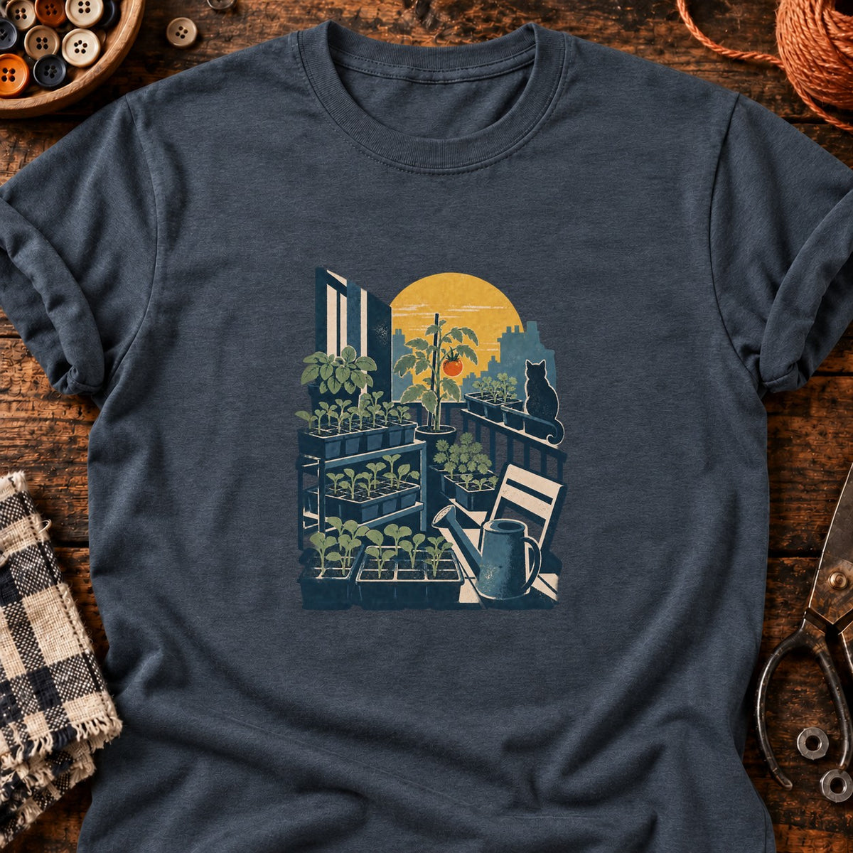 Balcon de semis et tomate rouge — T-shirt gris anthracite chiné