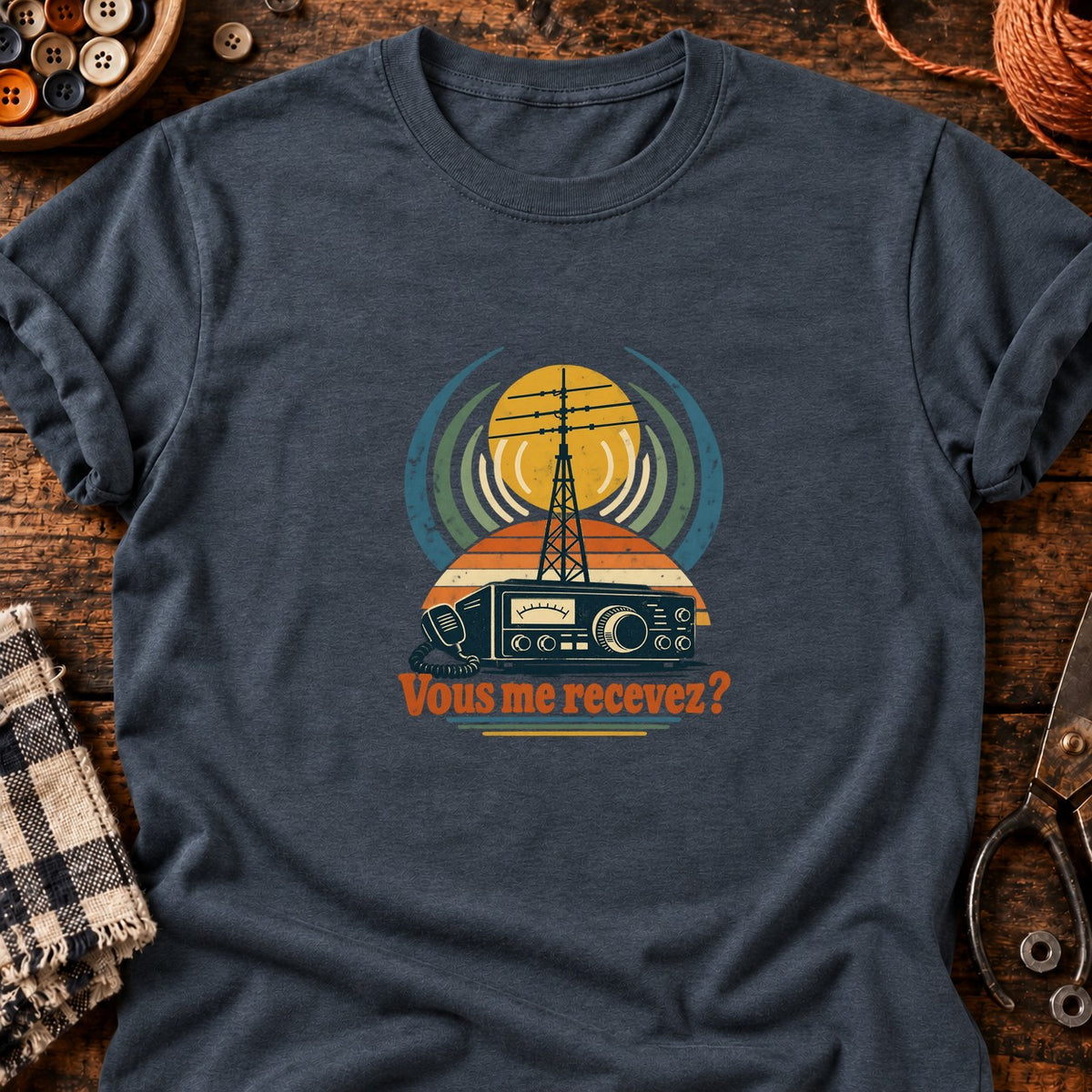Vous me recevez ? Radio rétro — T-shirt gris anthracite chiné