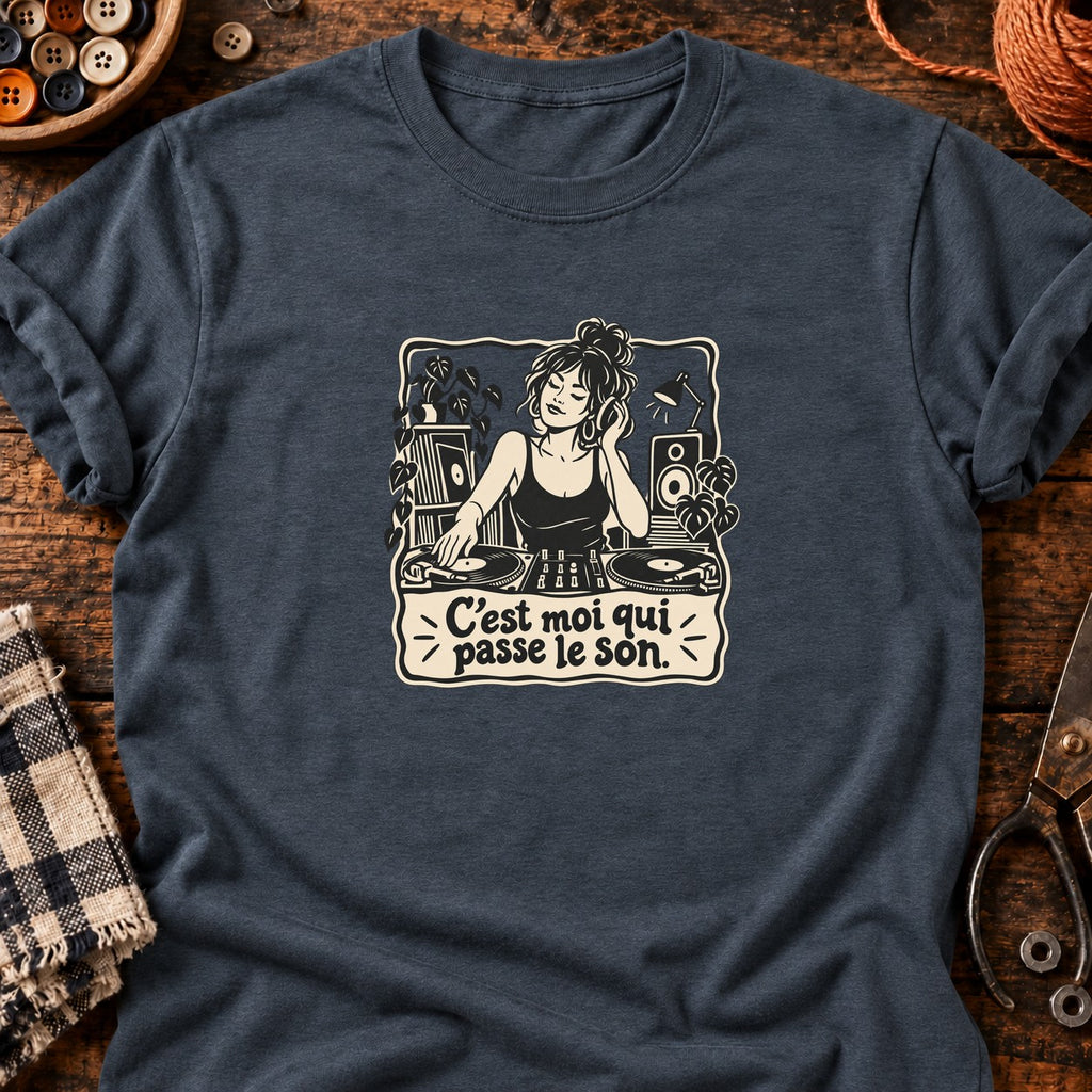 DJ femme rétro C’est moi qui passe le son — T-shirt gris anthracite chiné