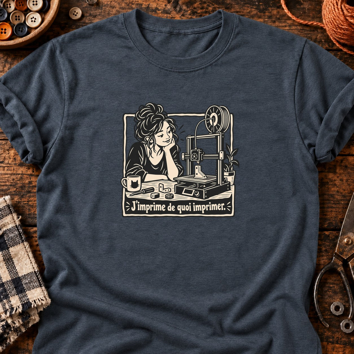 Femme et imprimante 3D J’imprime de quoi imprimer — T-shirt gris anthracite chiné