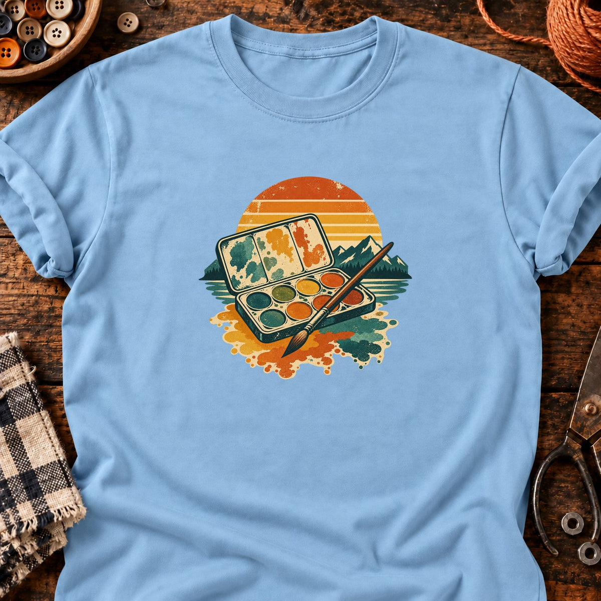 T-shirt Palette aquarelle rétro, coloris bleu clair