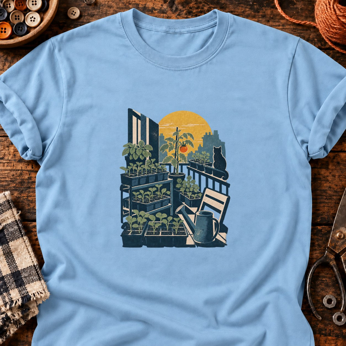 Balcon de semis et tomate rouge — T-shirt bleu clair