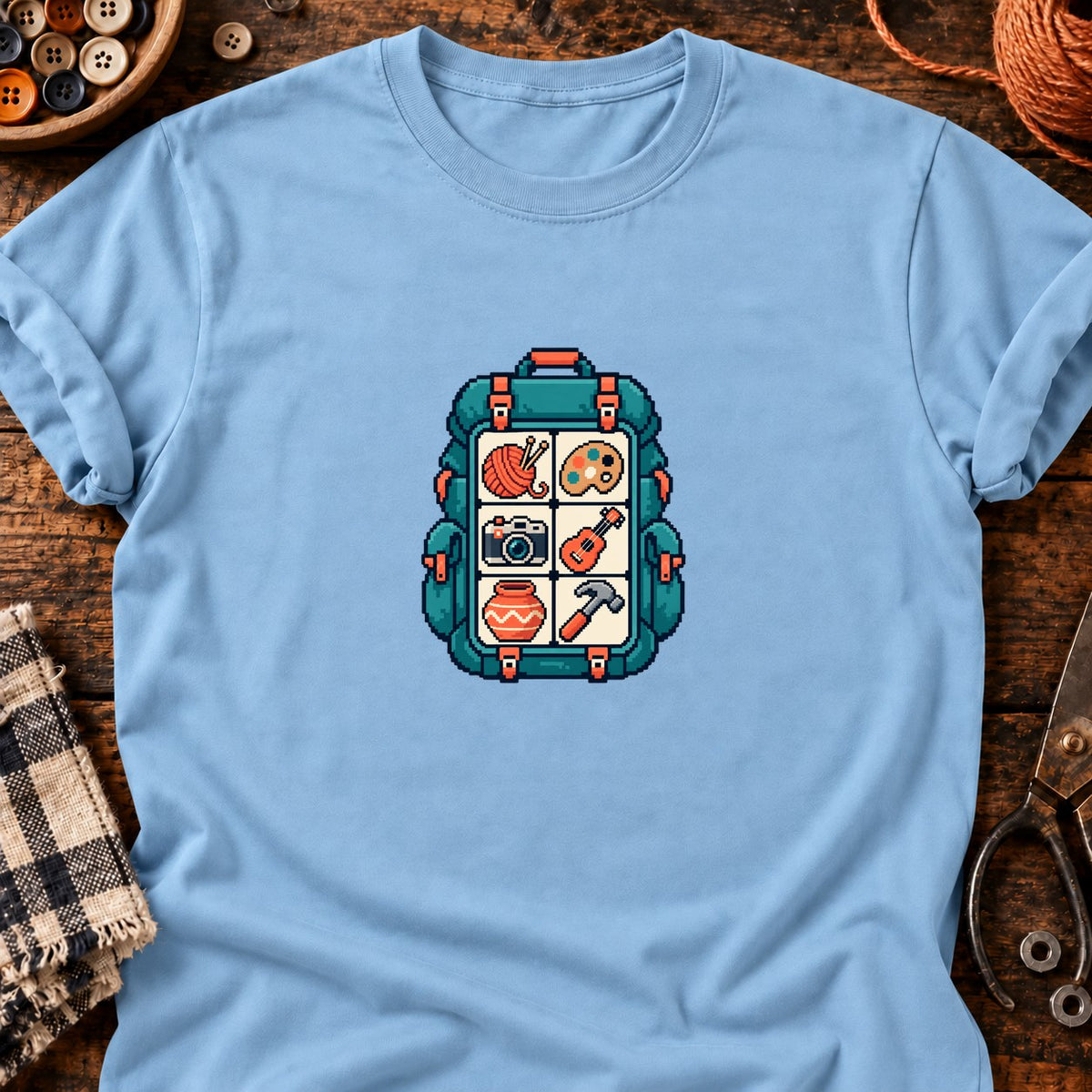 Jamais sans mon bazar — T-shirt bleu clair