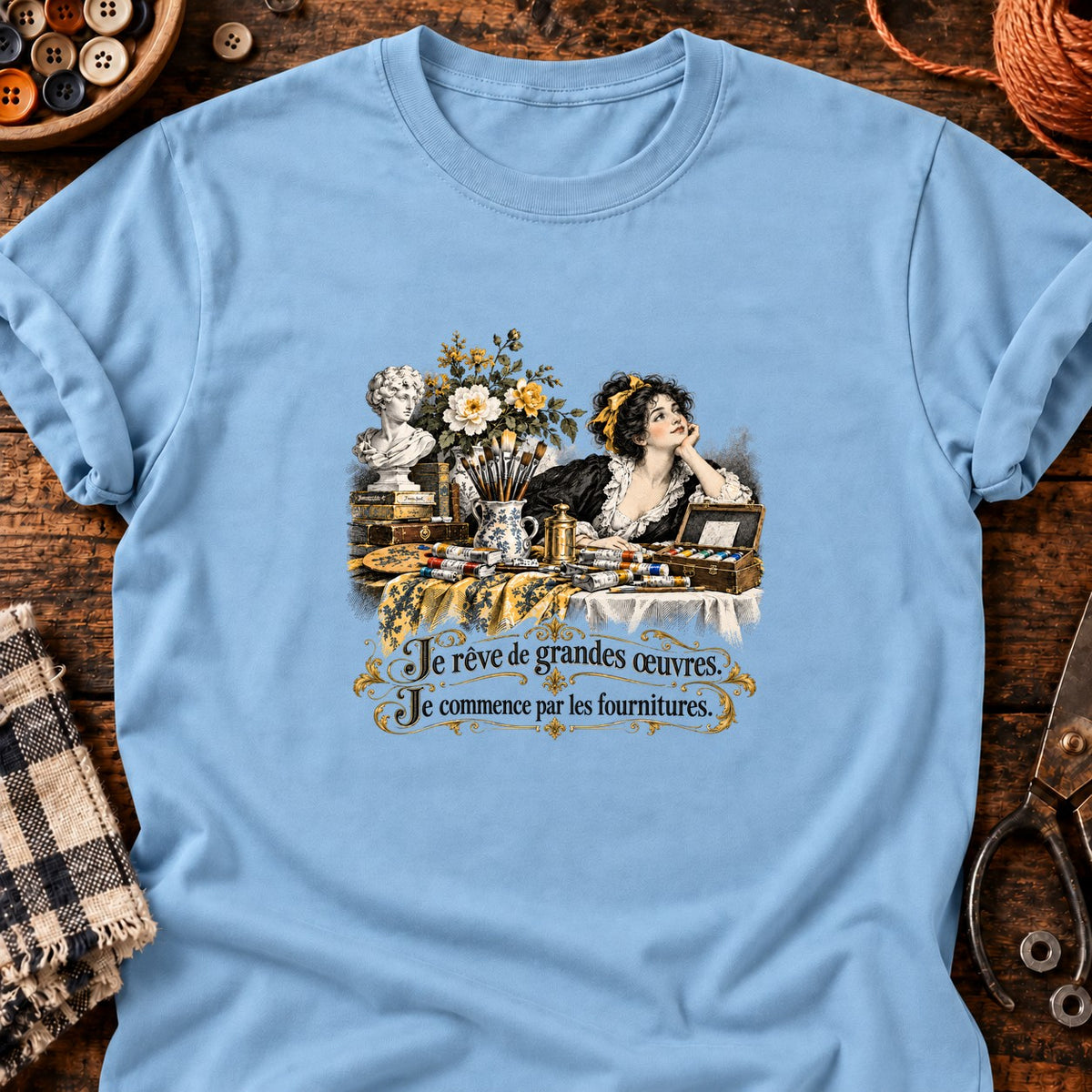 Je rêve de grandes œuvres — T-shirt bleu clair