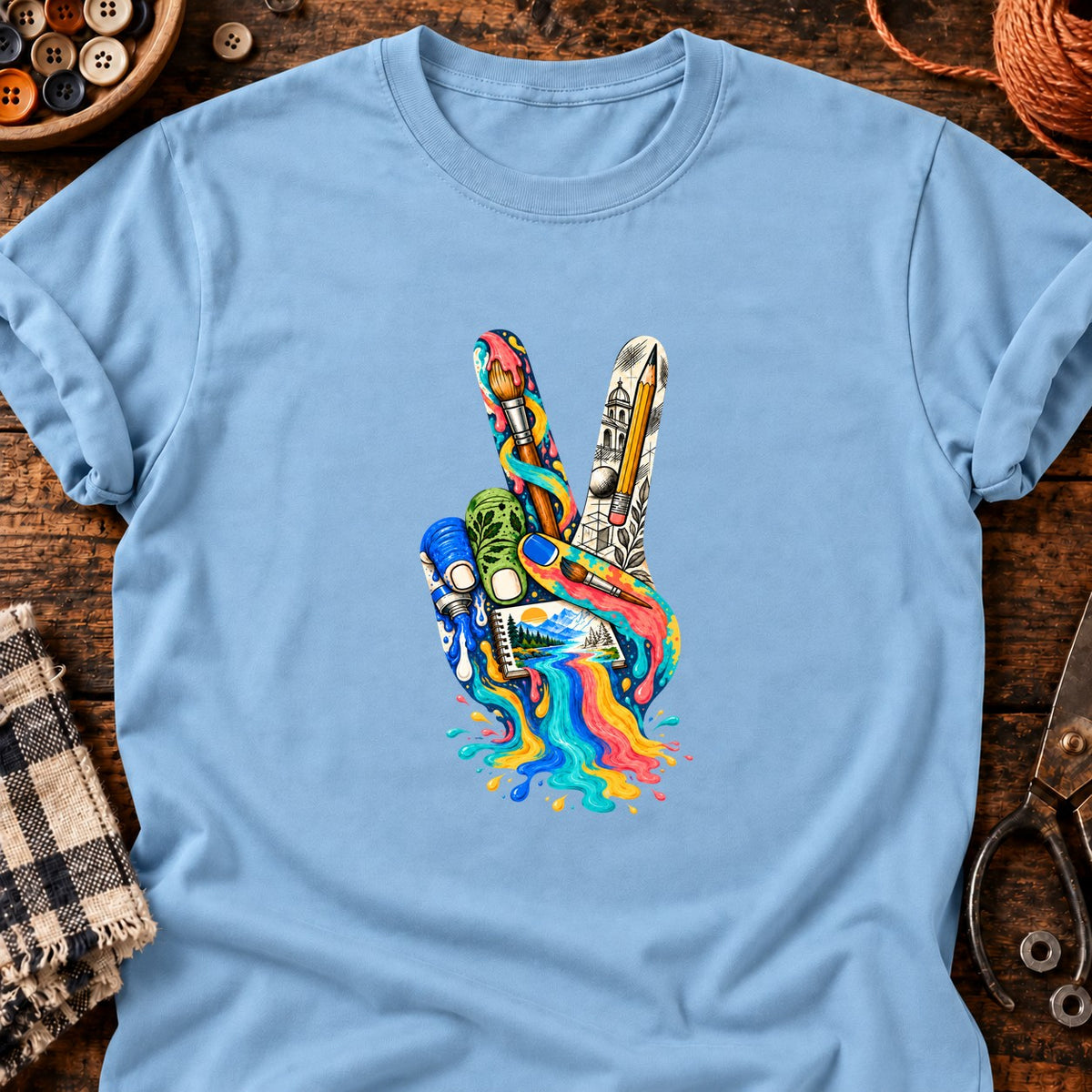 V peinture — T-shirt bleu clair