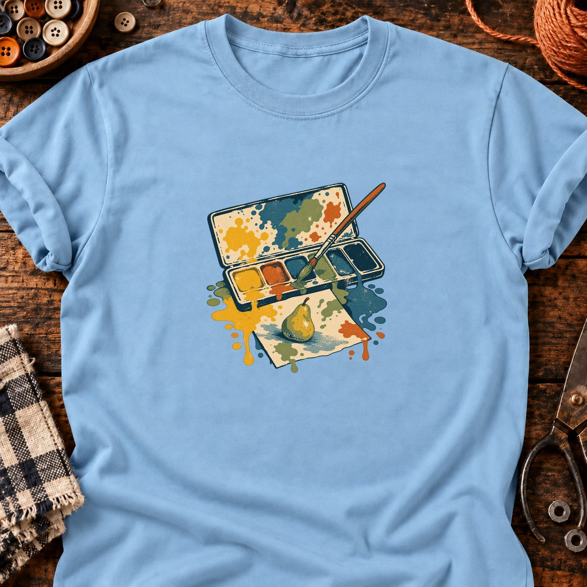 Palette aquarelle et poire — T-shirt bleu clair