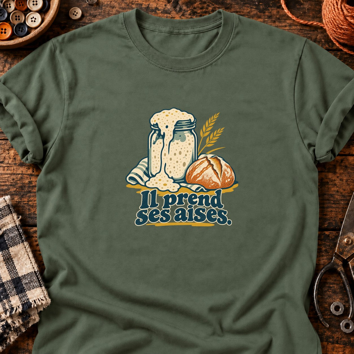 Levain débordant et pain rustique — T-shirt vert militaire