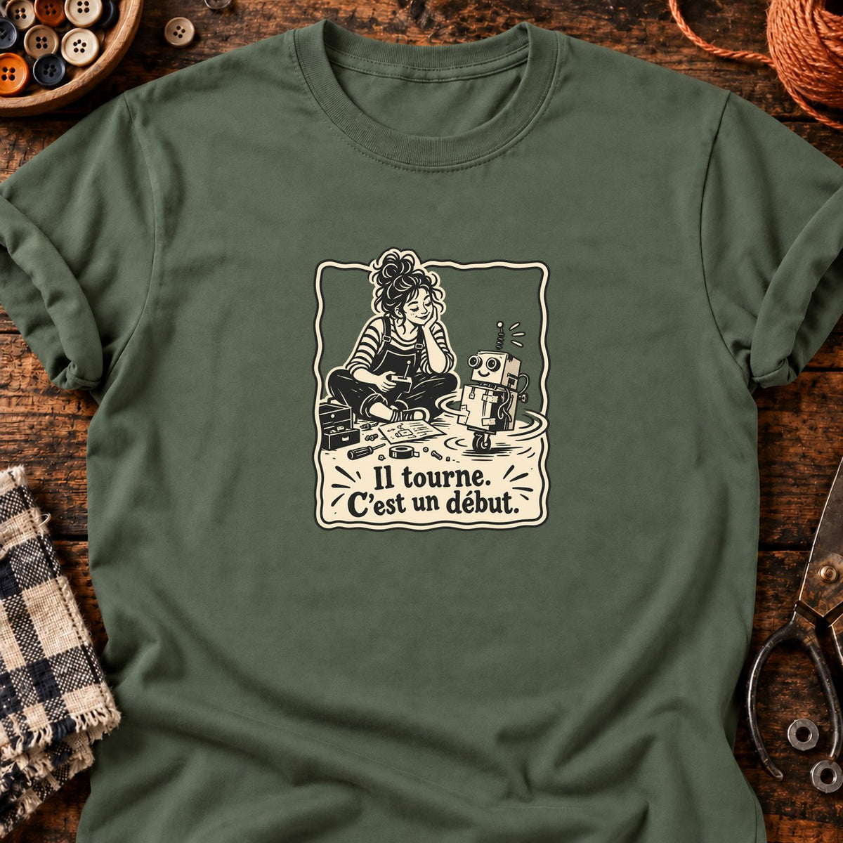 Robot qui tourne en rond — T-shirt vert militaire