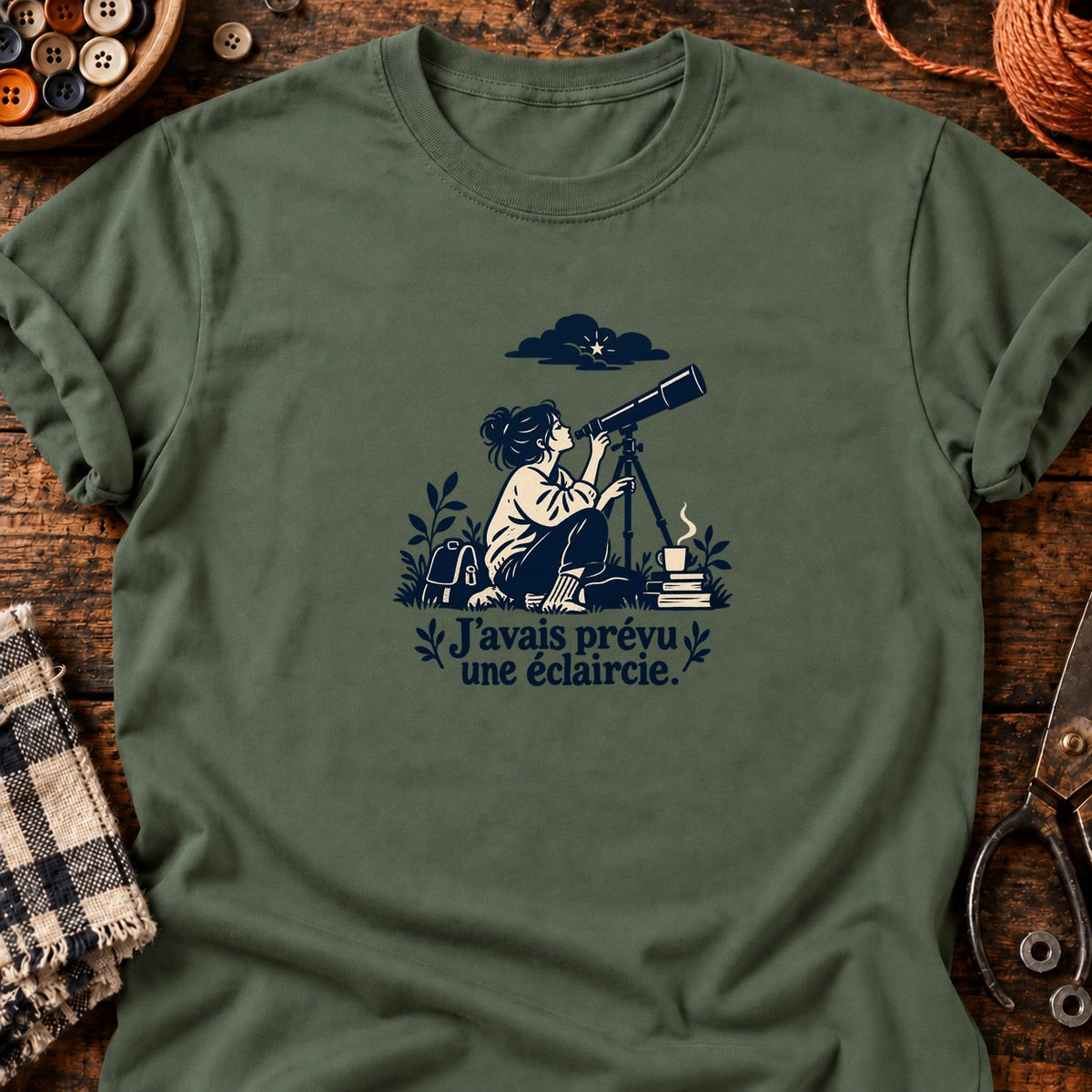 Astronome — J’avais prévu une éclaircie — T-shirt vert militaire