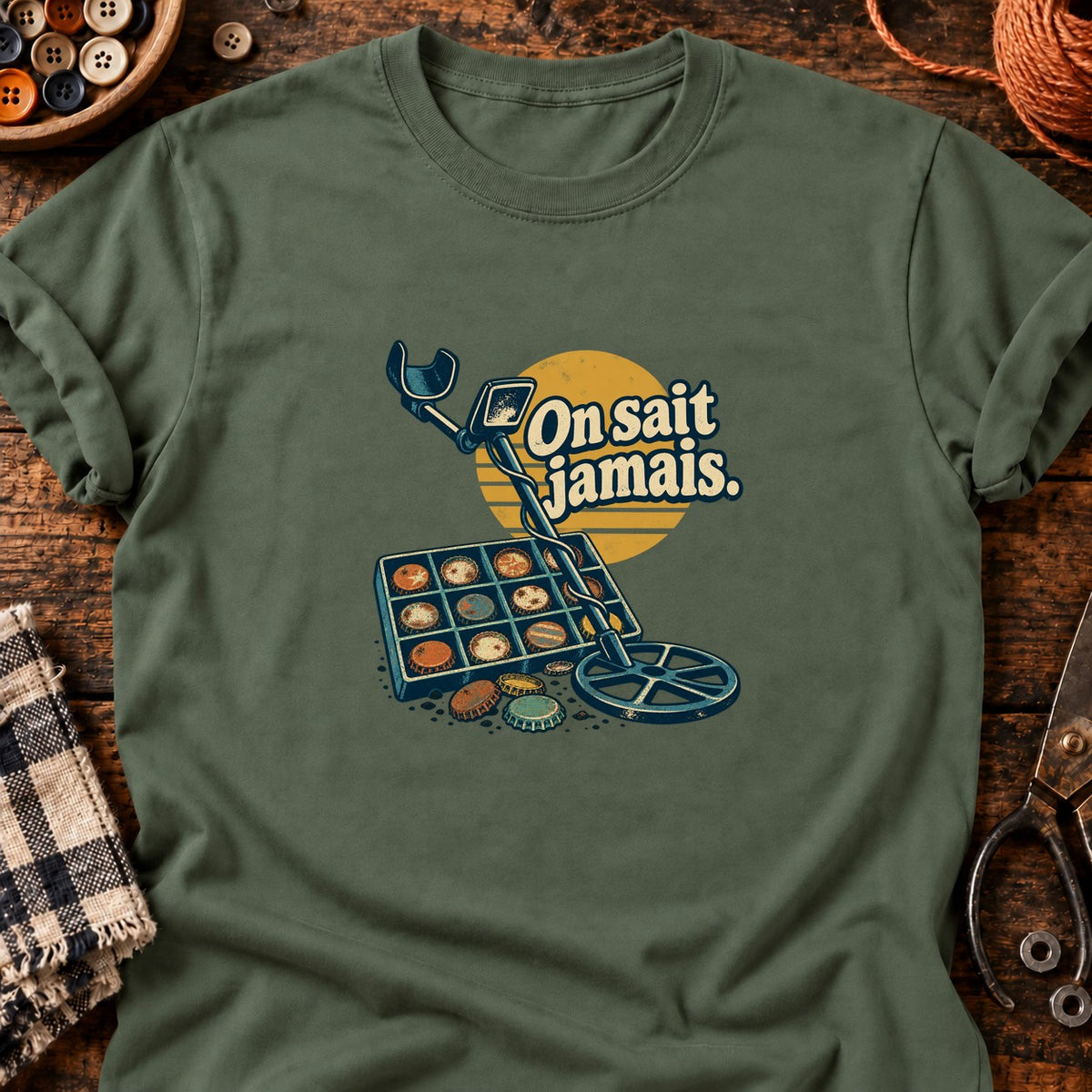 Chasseur de bouchons On sait jamais. — T-shirt vert militaire