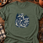 VTT femme en forêt boueuse — T-shirt vert militaire