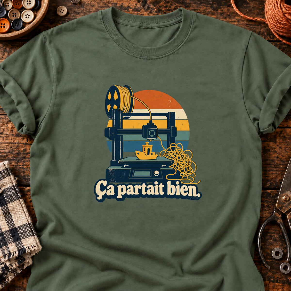 Imprimante 3D et benchy — T-shirt vert militaire