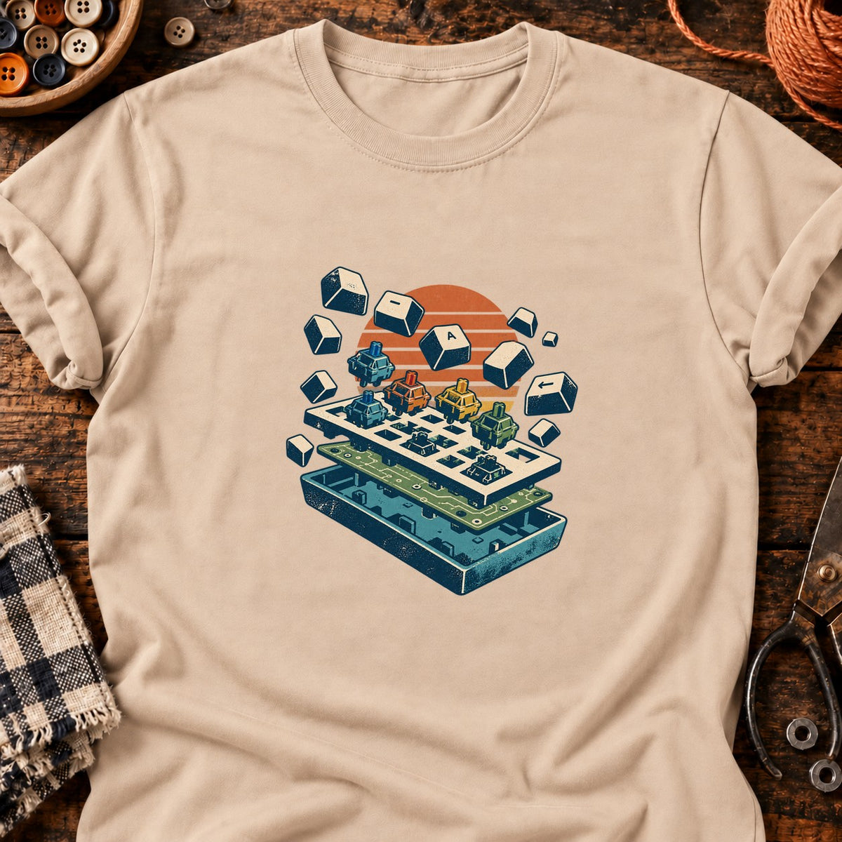 Clavier mécanique vintage en vue éclatée — T-shirt naturel