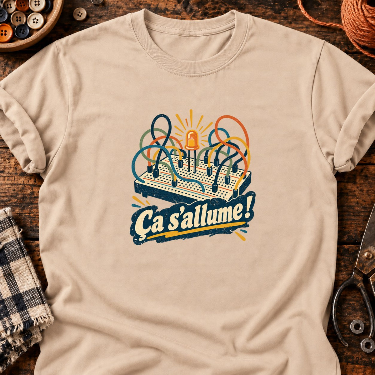 Plaque d’essai et LED — Ça s’allume ! — T-shirt naturel