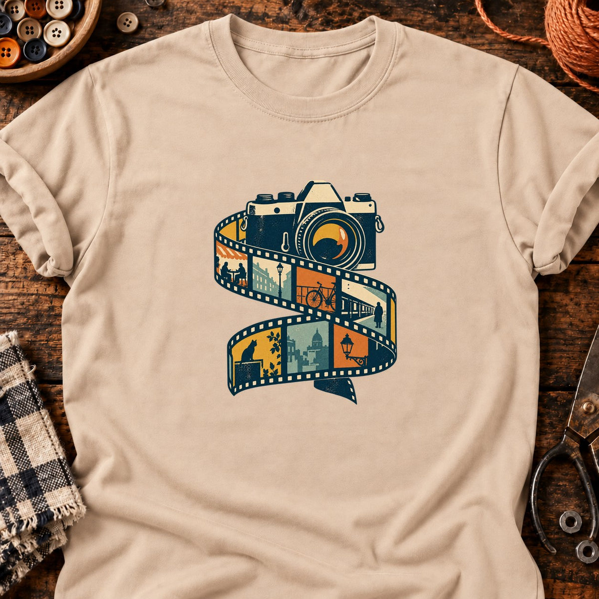 Appareil photo rétro et pellicule urbaine — T-shirt naturel