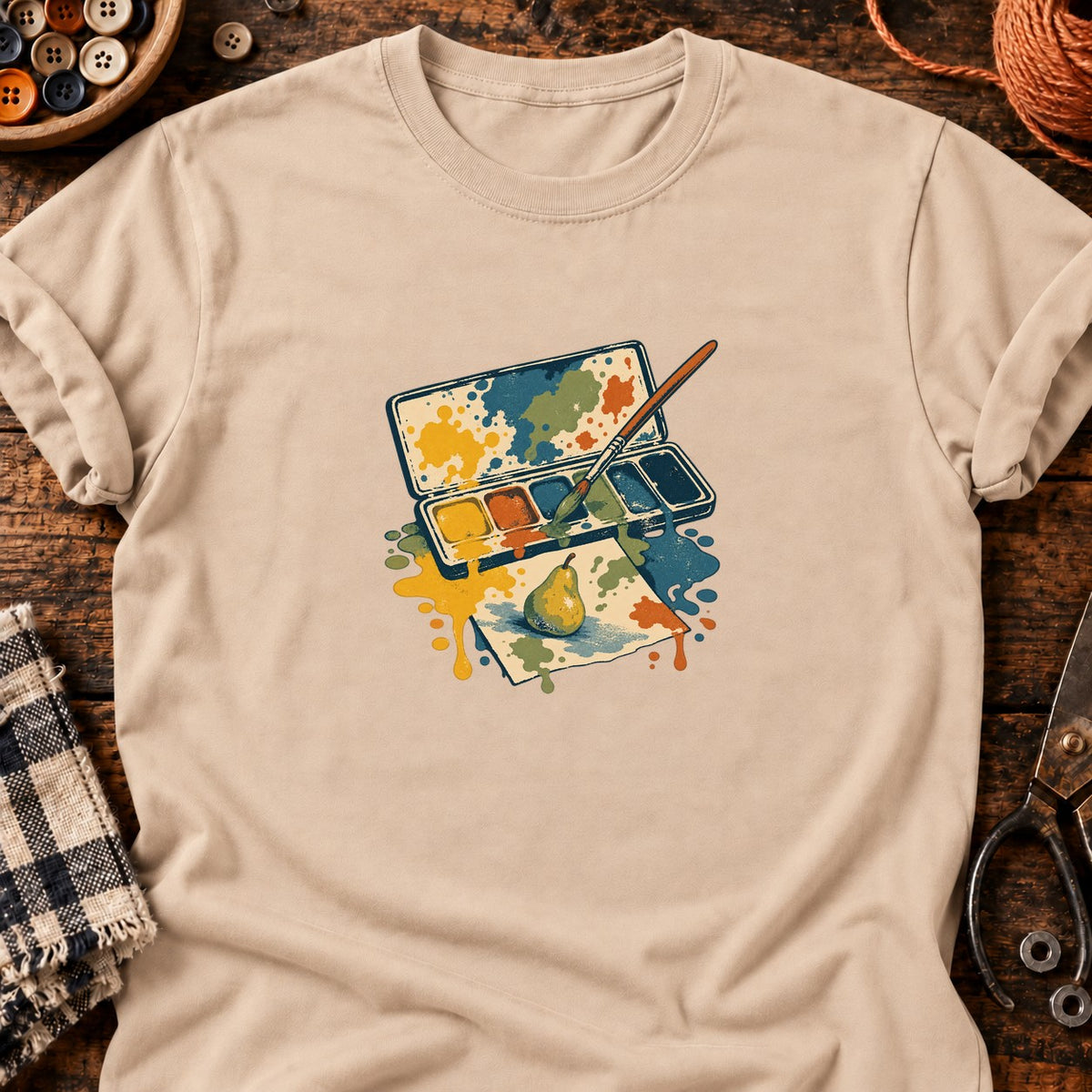Palette aquarelle et poire — T-shirt naturel
