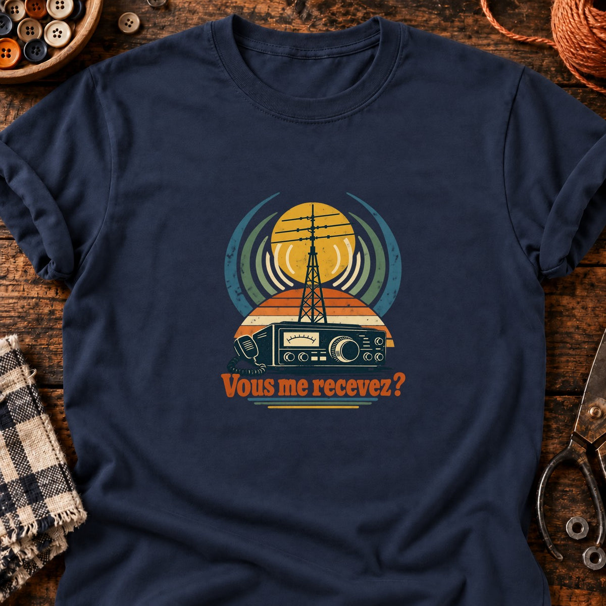 Vous me recevez ? Radio rétro — T-shirt bleu marine