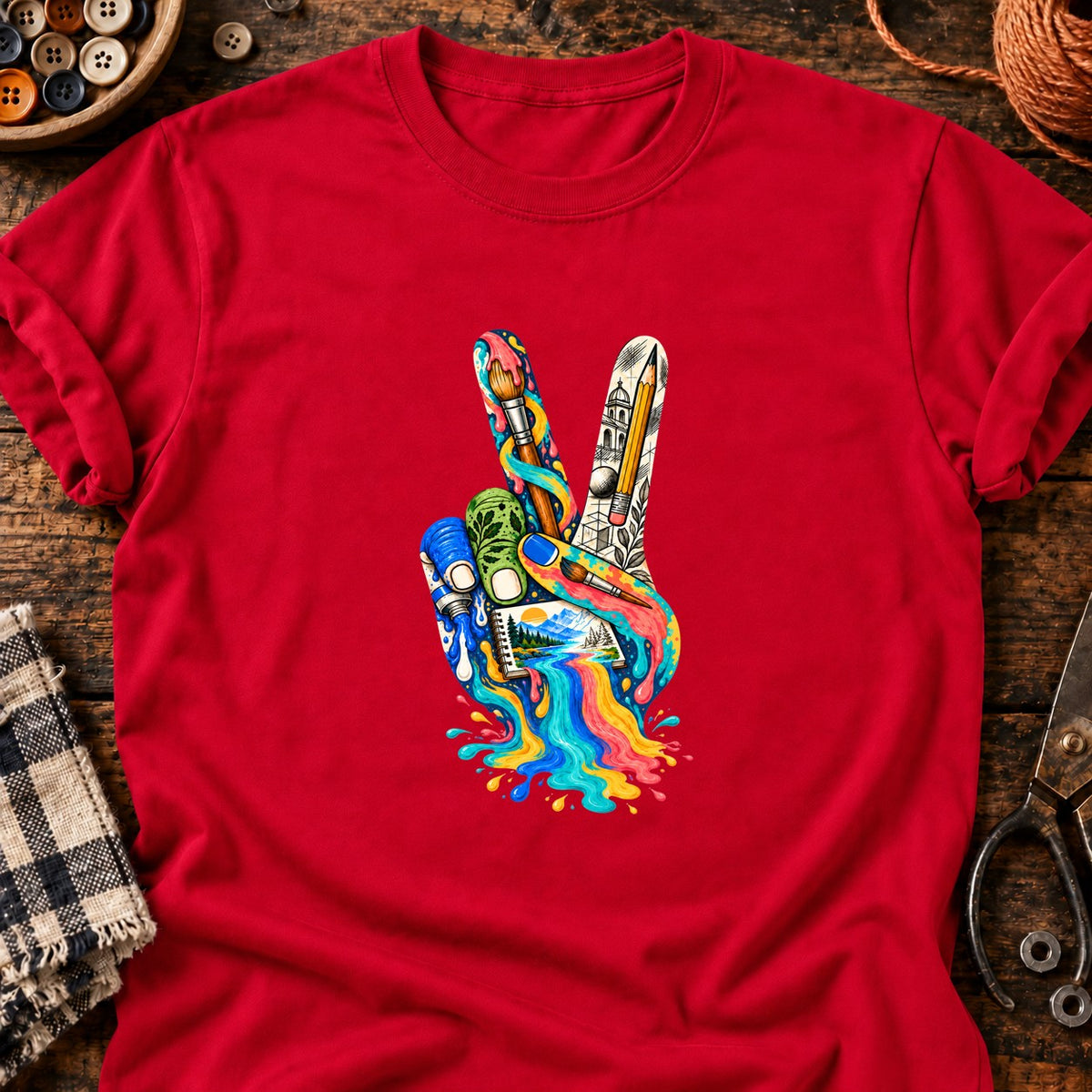 V peinture — T-shirt rouge