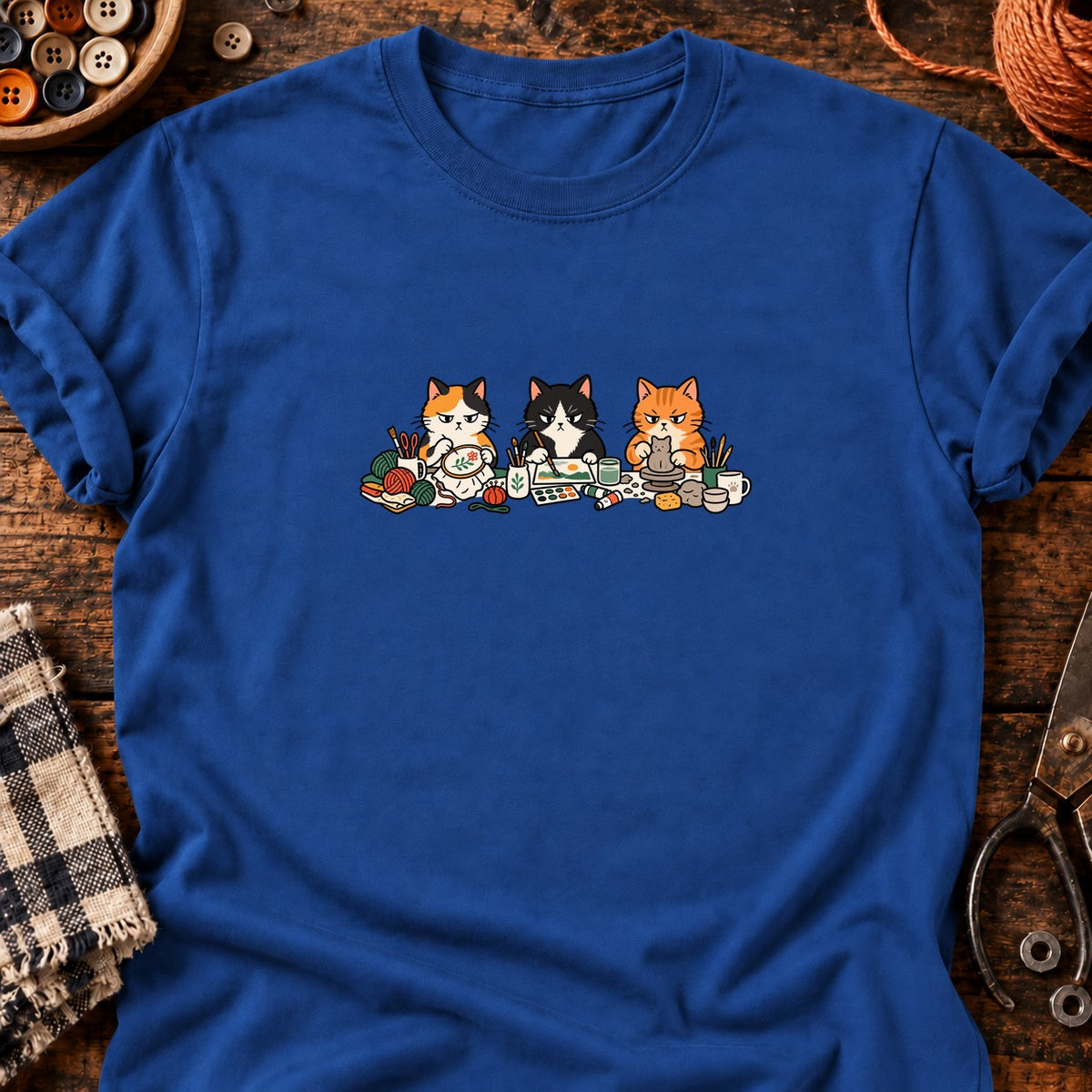 Chats artistes sérieux — T-shirt bleu roi