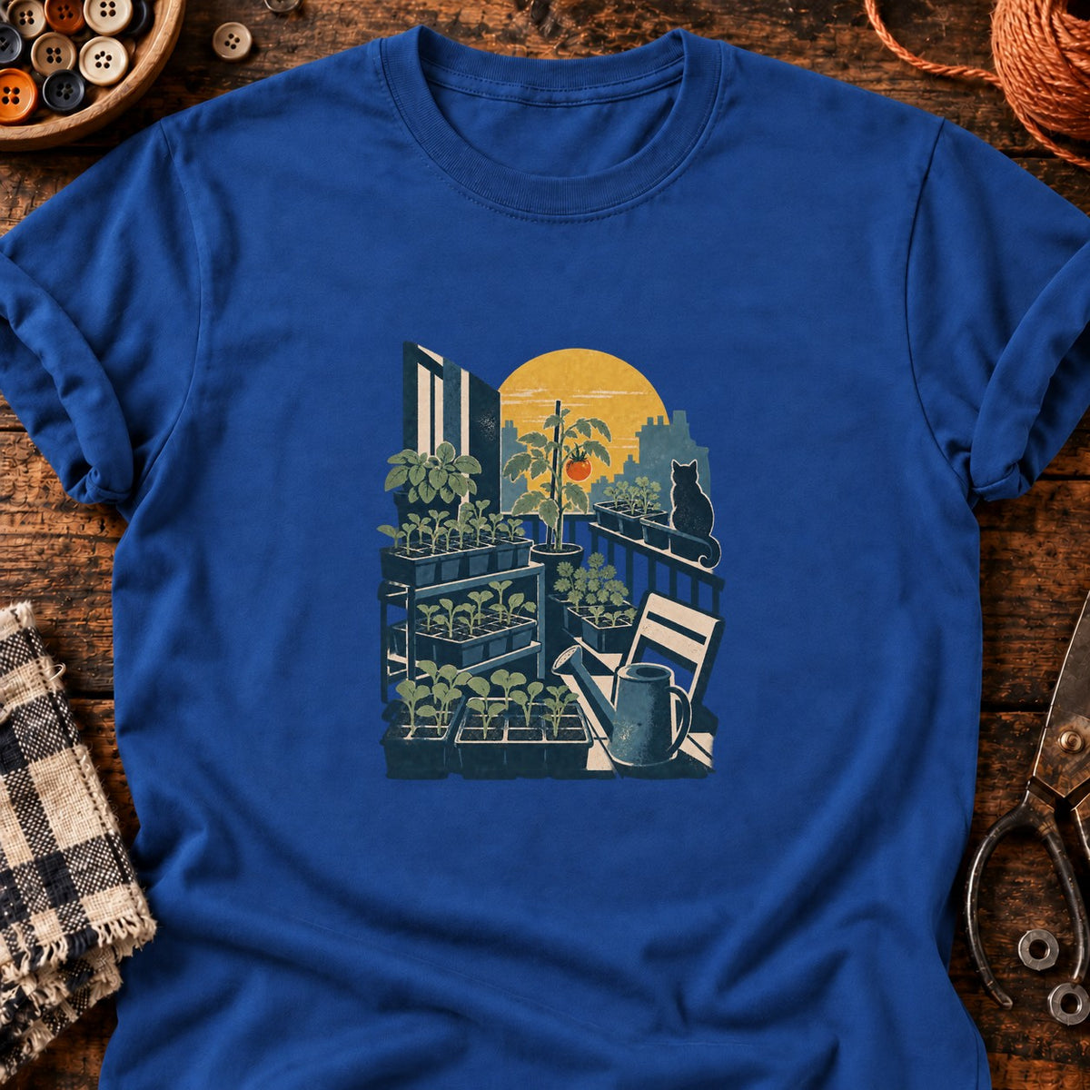 Balcon de semis et tomate rouge — T-shirt bleu roi