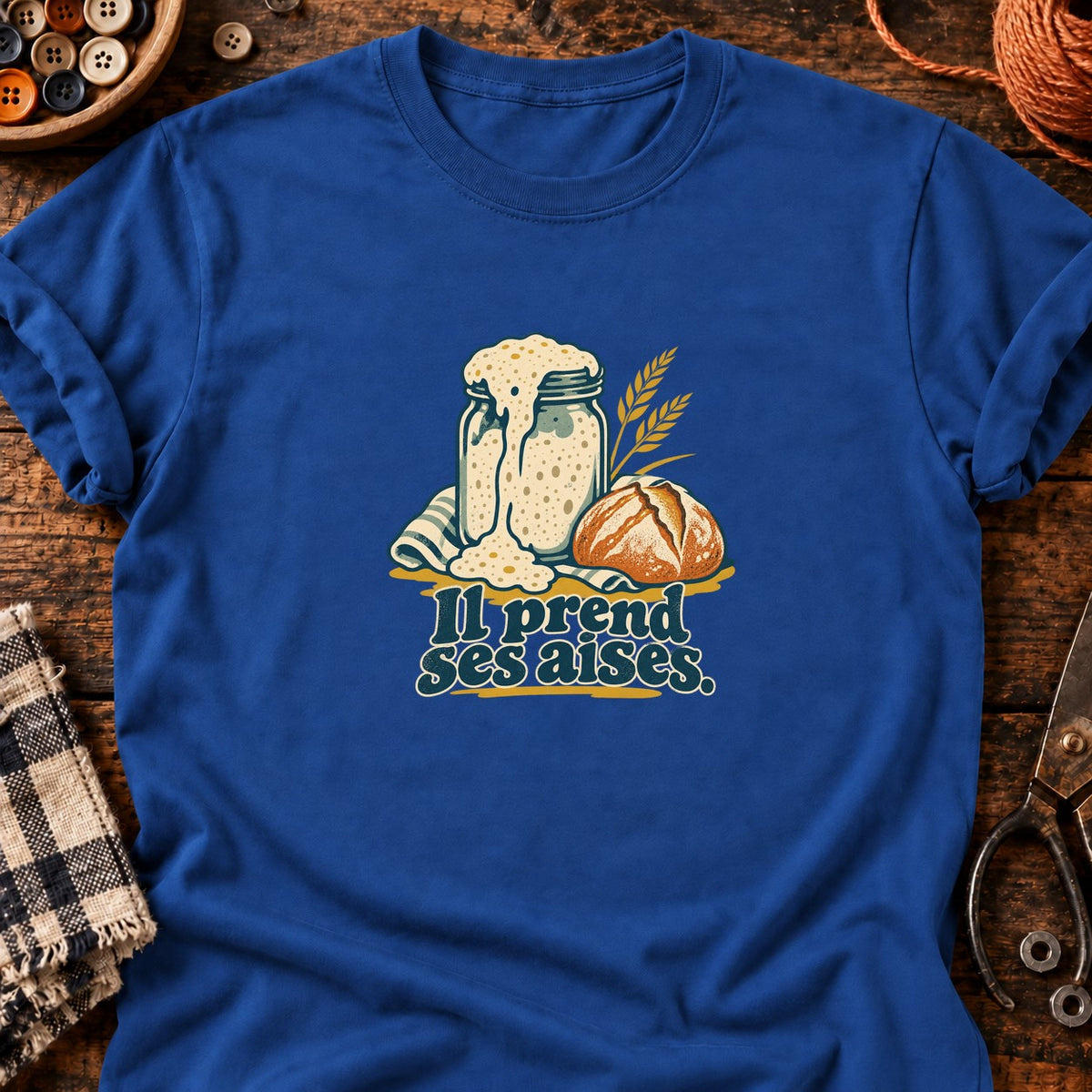 Levain débordant et pain rustique — T-shirt bleu roi