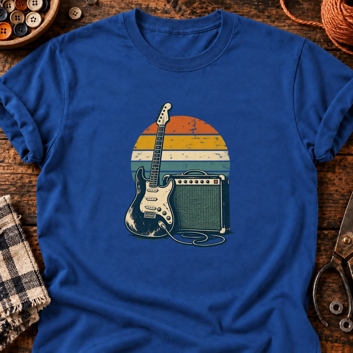 Guitare et ampli rétro — T-shirt bleu roi