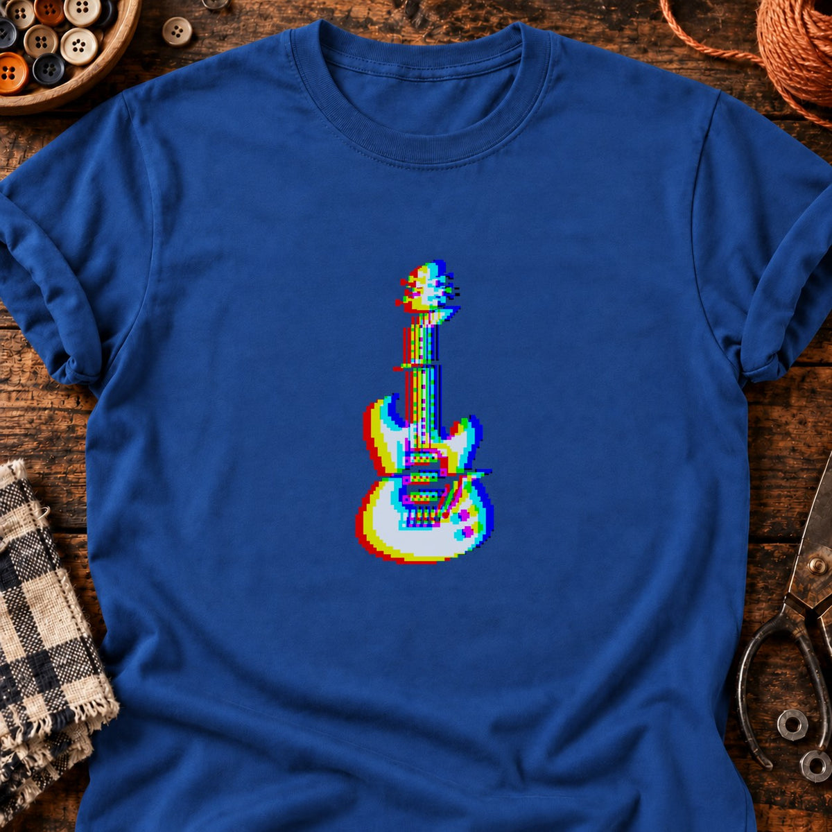 Guitare électrique, effet glitch — T-shirt bleu roi