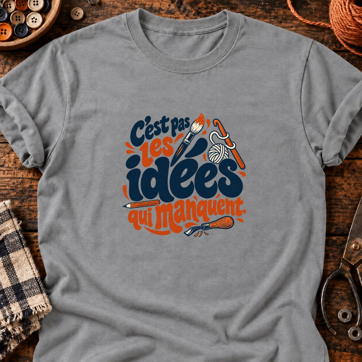 C'est pas les idées qui manquent — T-shirt gris chiné