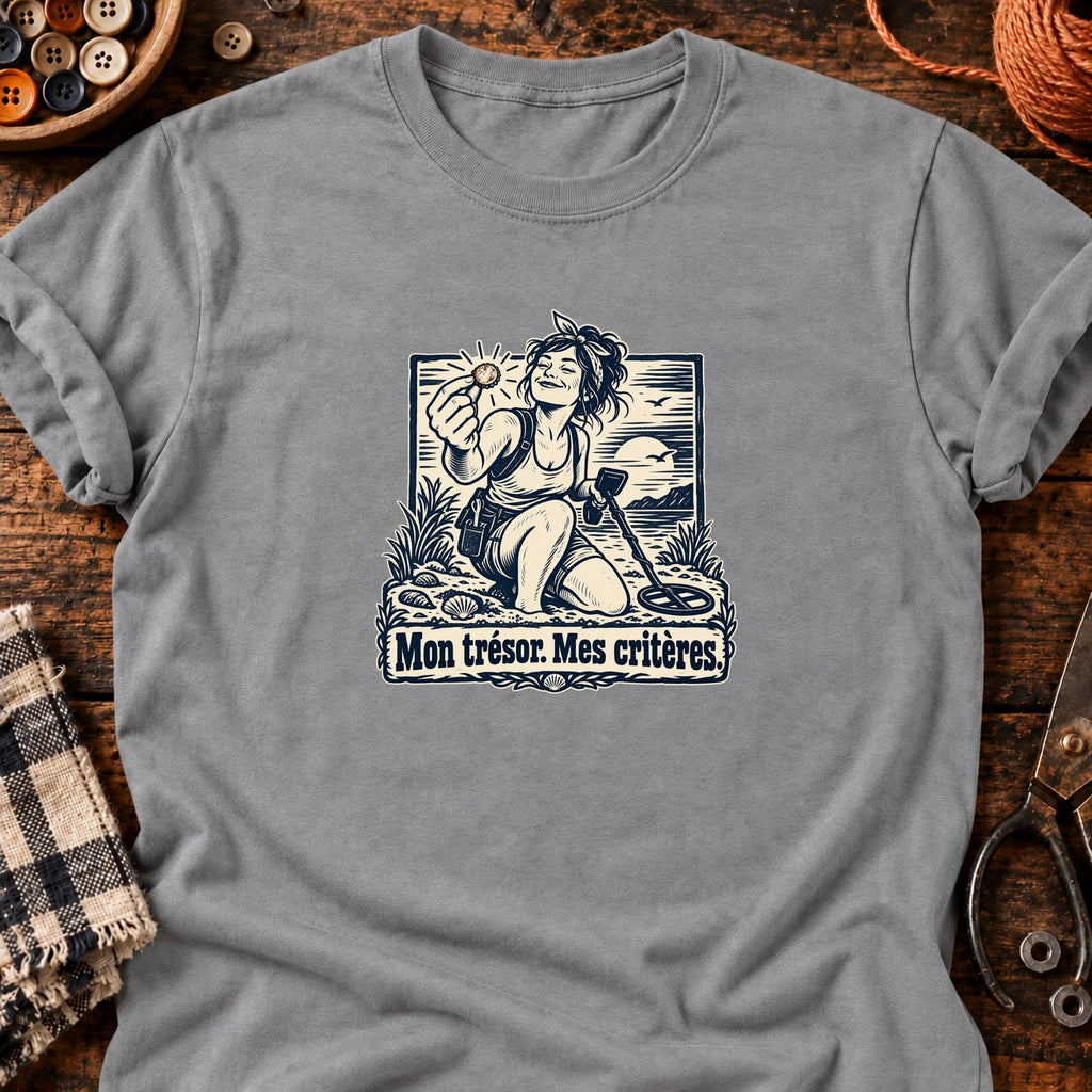 Chasseuse de trésors Mon trésor. Mes critères. — T-shirt gris chiné