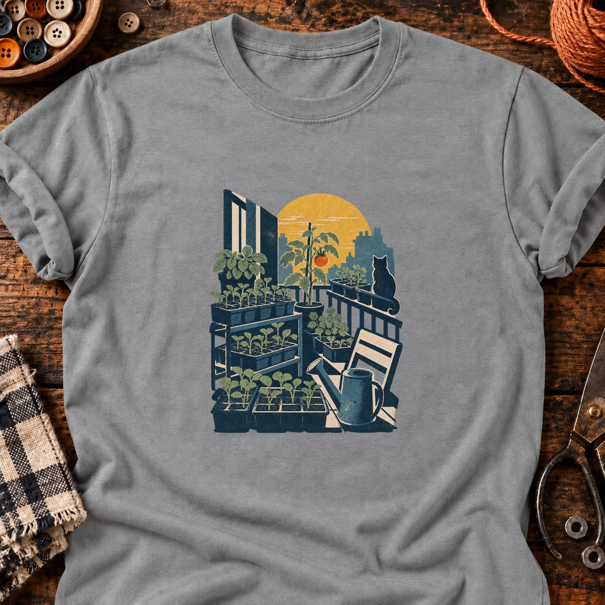 Balcon de semis et tomate rouge — T-shirt gris chiné