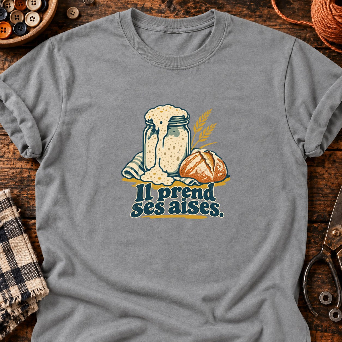 Levain débordant et pain rustique — T-shirt gris chiné