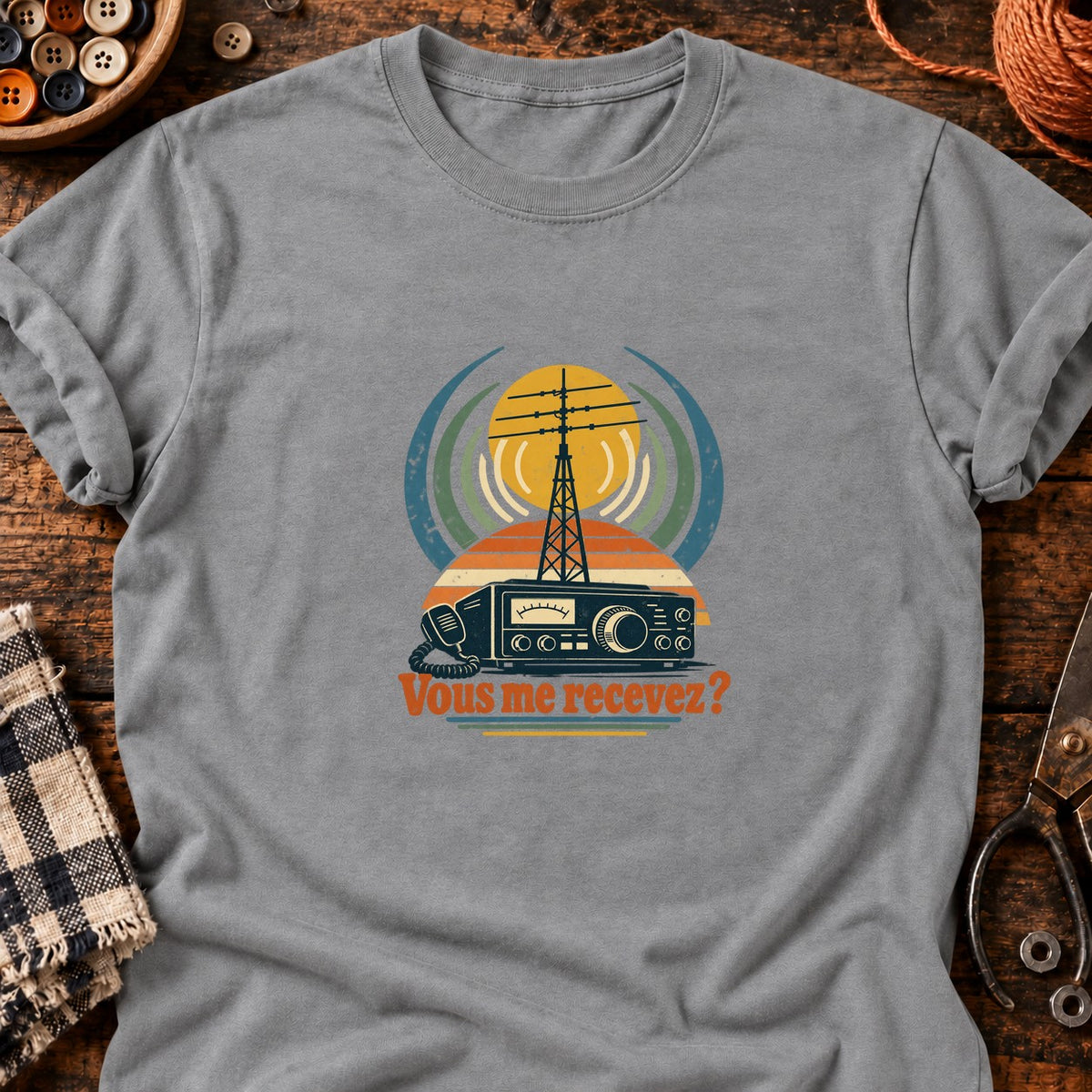 Vous me recevez ? Radio rétro — T-shirt gris chiné