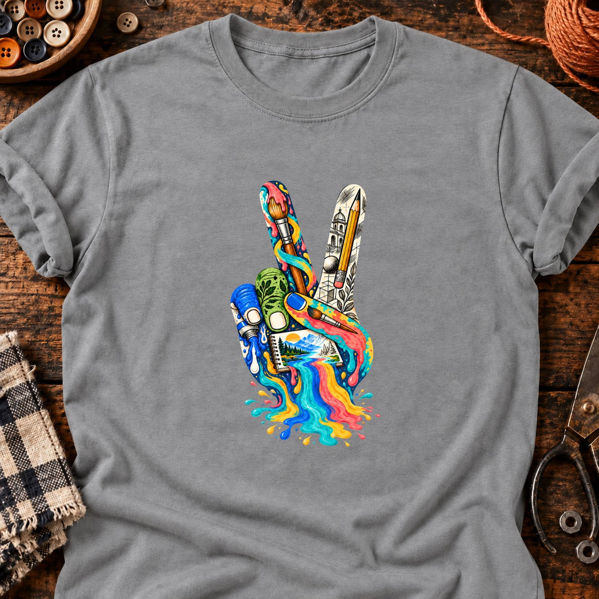 V peinture — T-shirt gris chiné