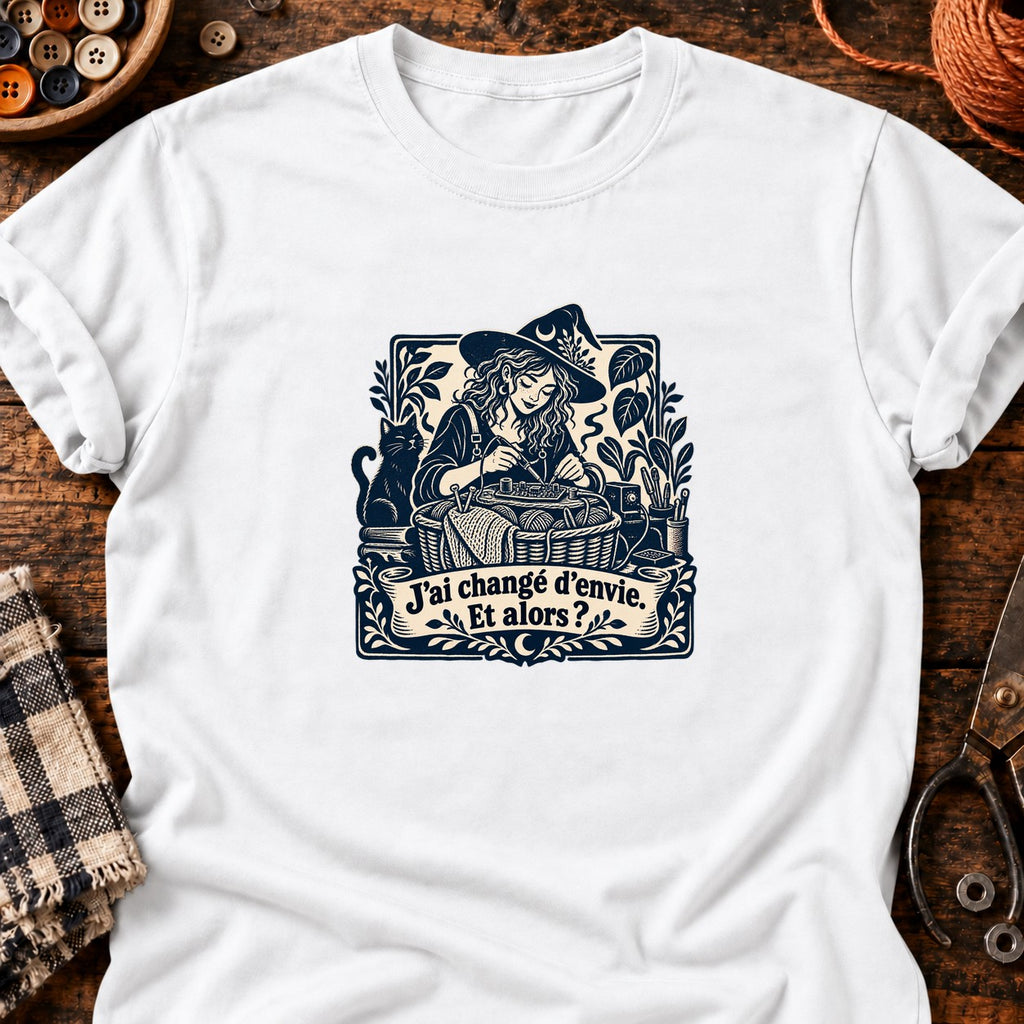Sorcière bricoleuse et panier oublié — T-shirt blanc