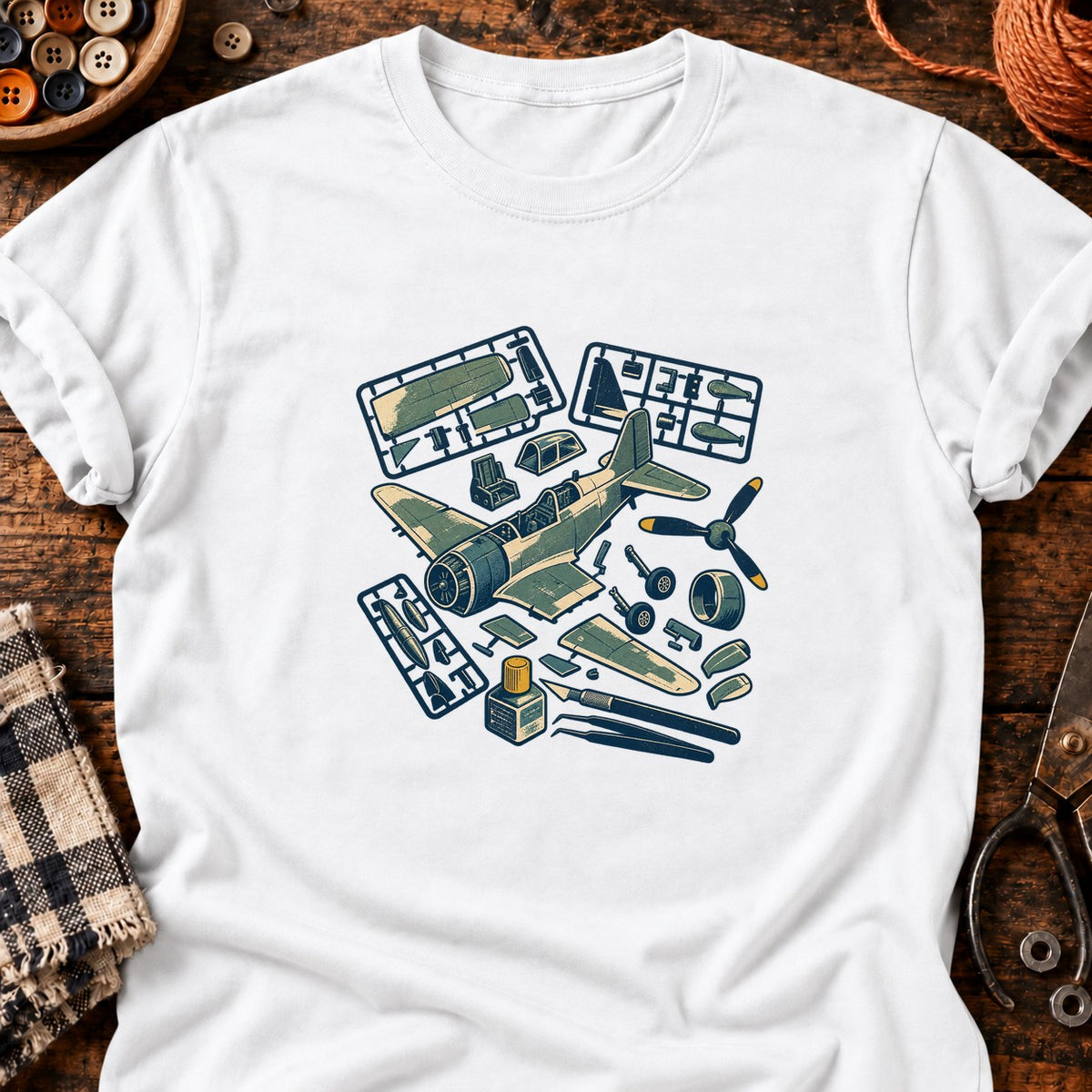 Avion en kit linogravé — T-shirt blanc