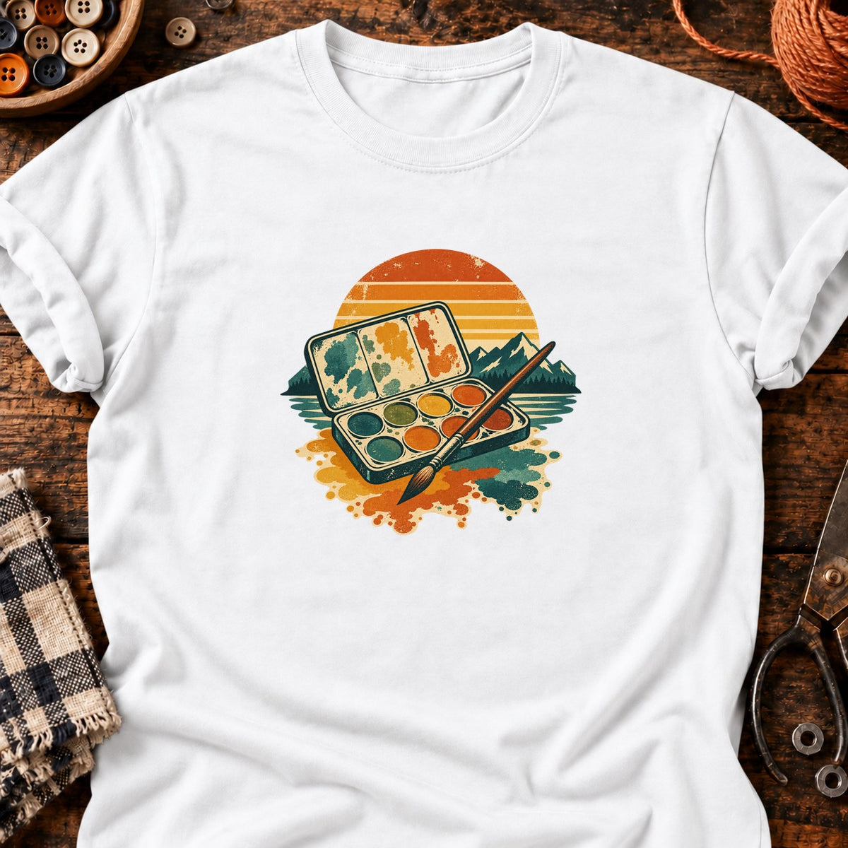 T-shirt Palette aquarelle rétro, coloris blanc