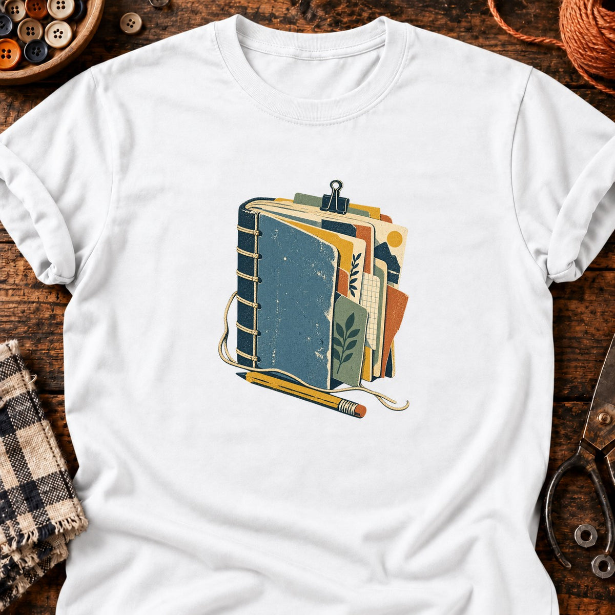 Carnet relié vintage — T-shirt blanc