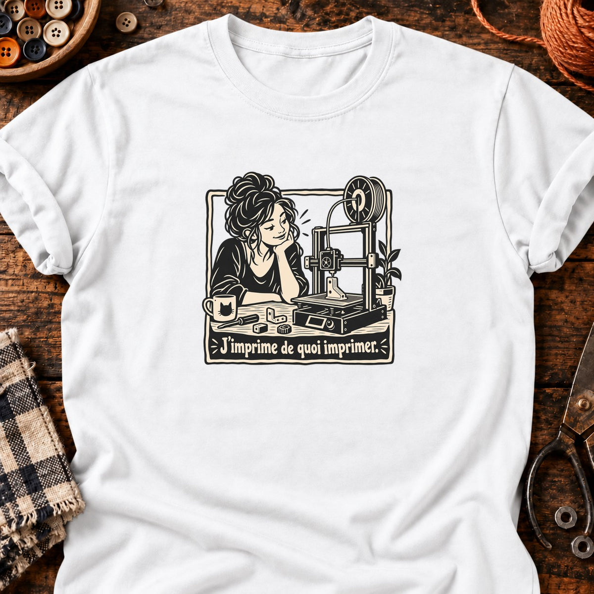 Femme et imprimante 3D J’imprime de quoi imprimer — T-shirt blanc