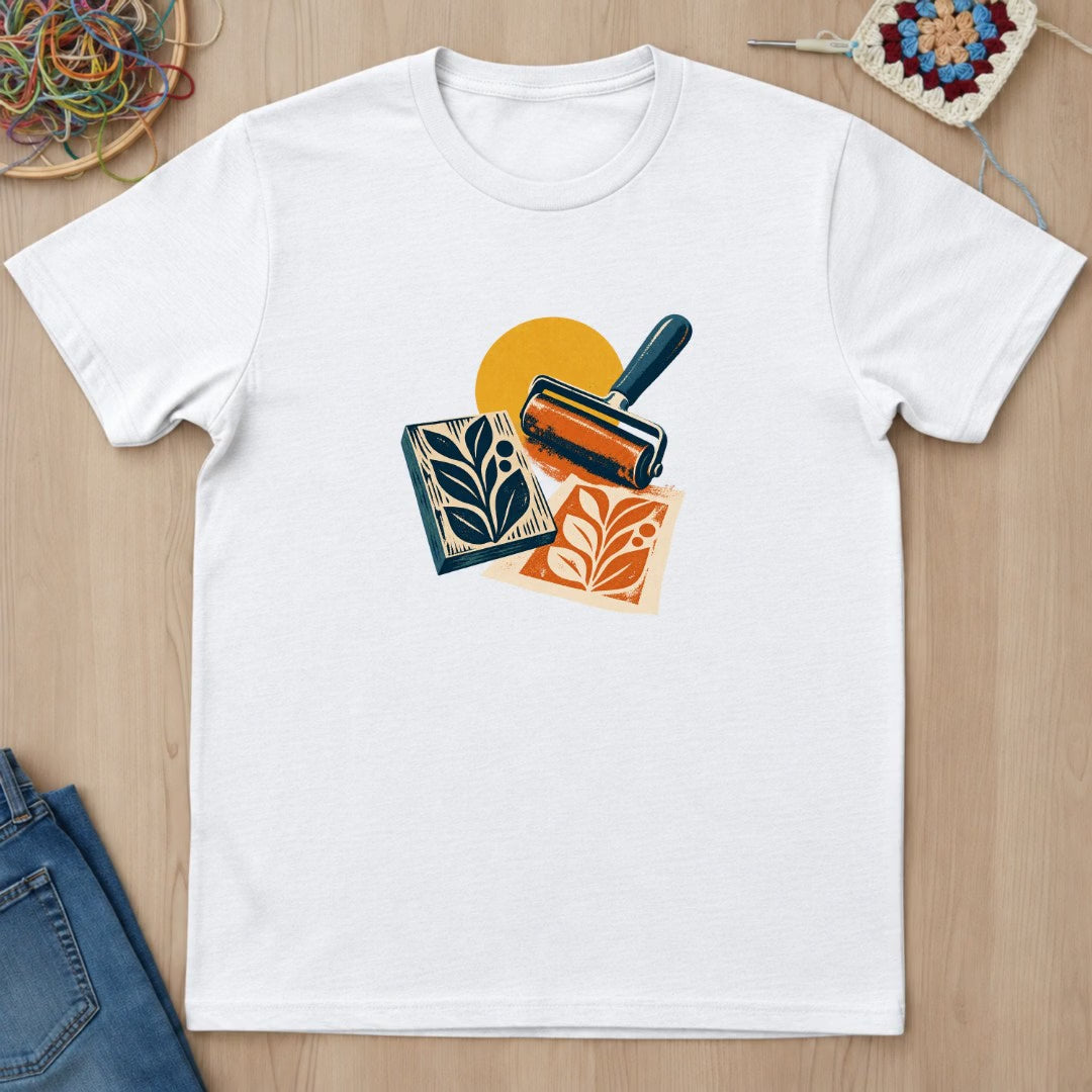 Composition rétro linogravure et rouleau encreur T-Shirt — video