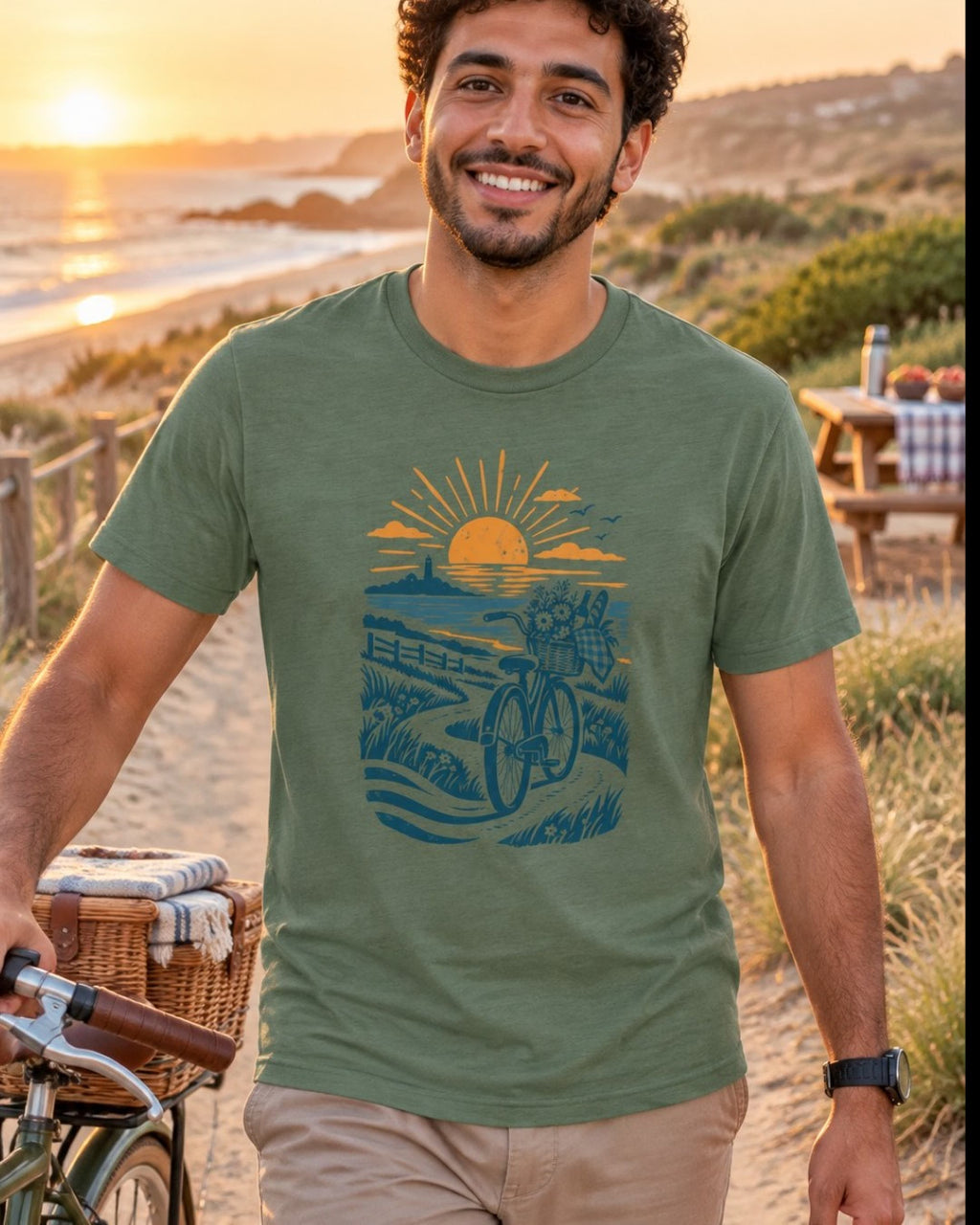 Vélo de pique-nique au bord de mer T-Shirt — video