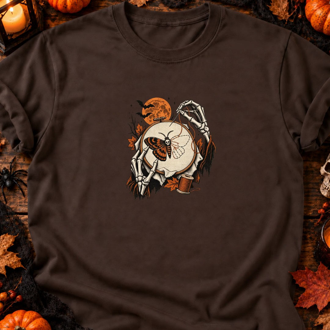 Skeleton Hand Embroidery Moth T-Shirt — video
